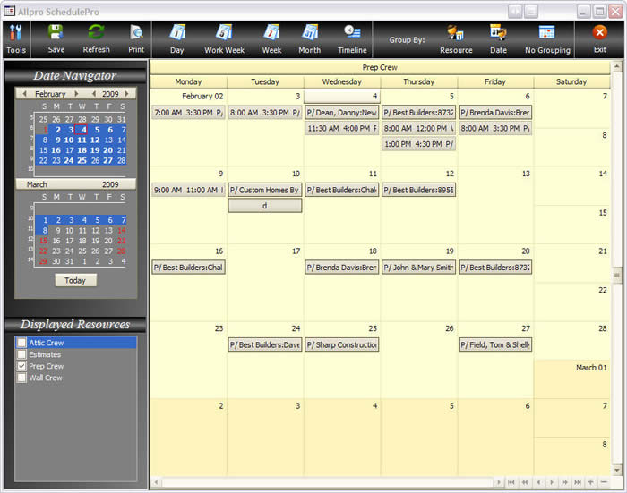 Allpro SchedulePro Month View Image